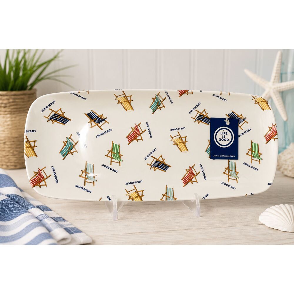 Life Is Good Melamine Serving Platter NWT Deck Chair Pattern 17" Beach Theme
